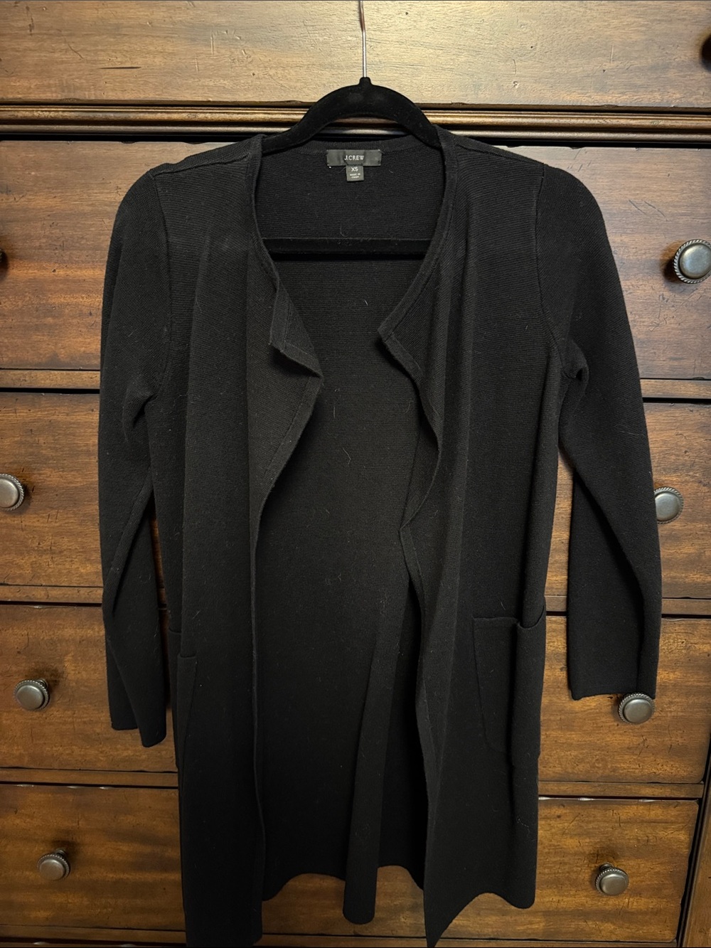 J. Crew Black Open-Front Long Knit Cardigan